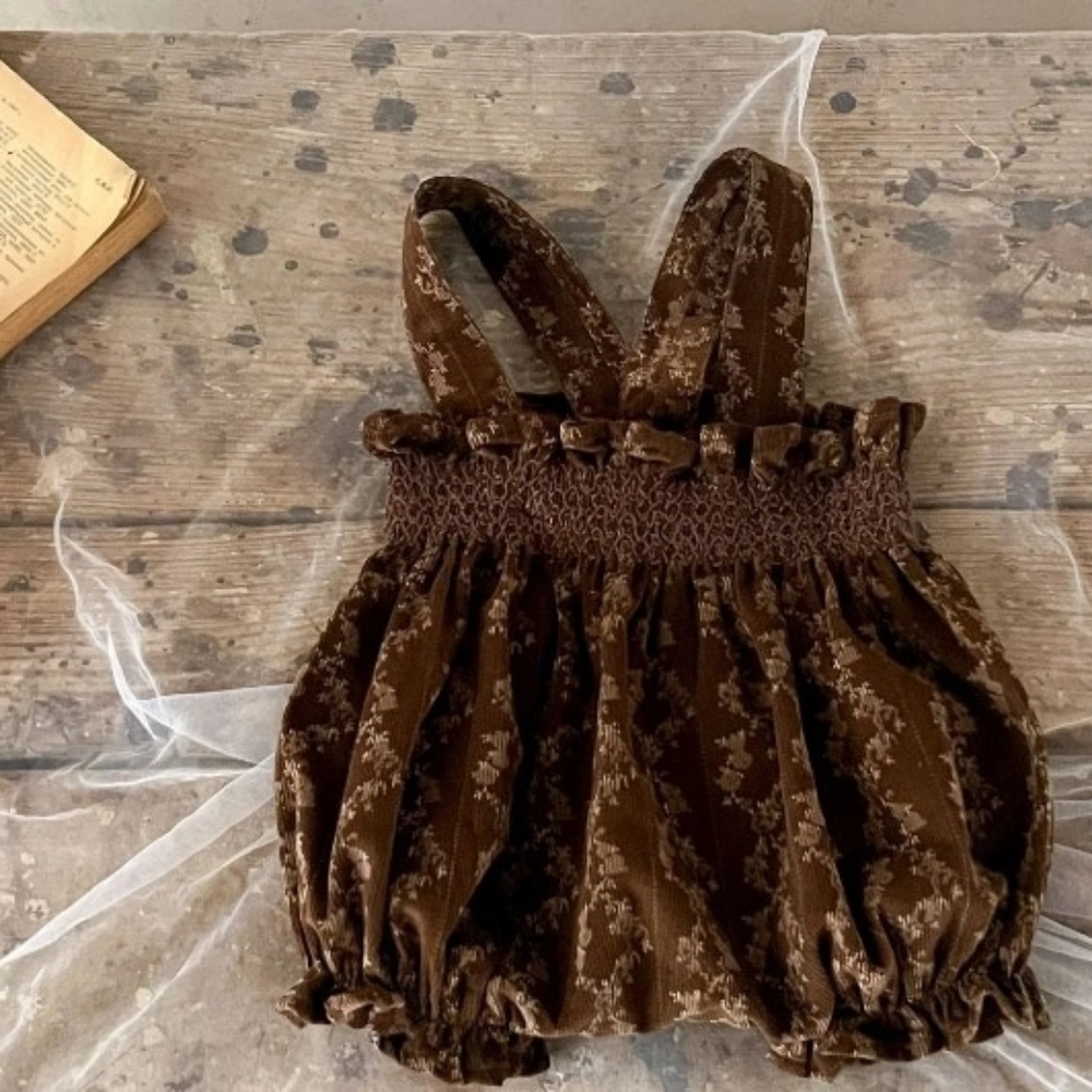 Charming Brown Floral Kids Romper - Picture 3 of 3
